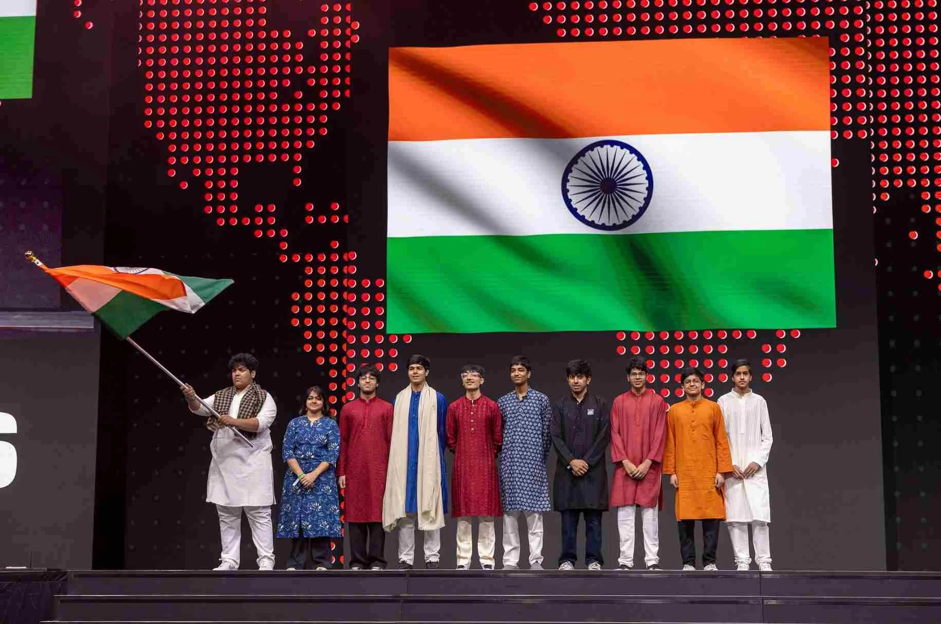 Team India lined up on the main stage during the parade of nations